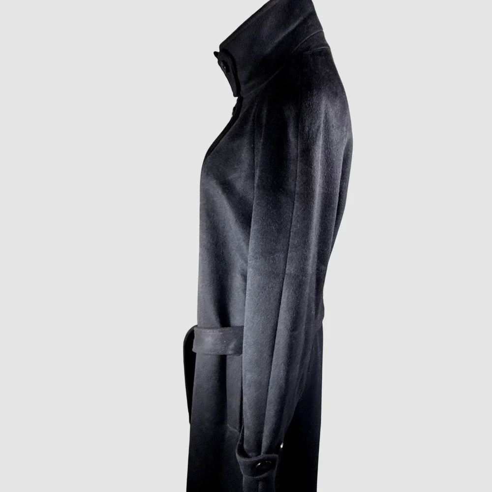 Lauren Ralph Lauren Maxi Wool Blend Trench Coat Black Belted Size 14 Style 25069 - Picture 6 of 14